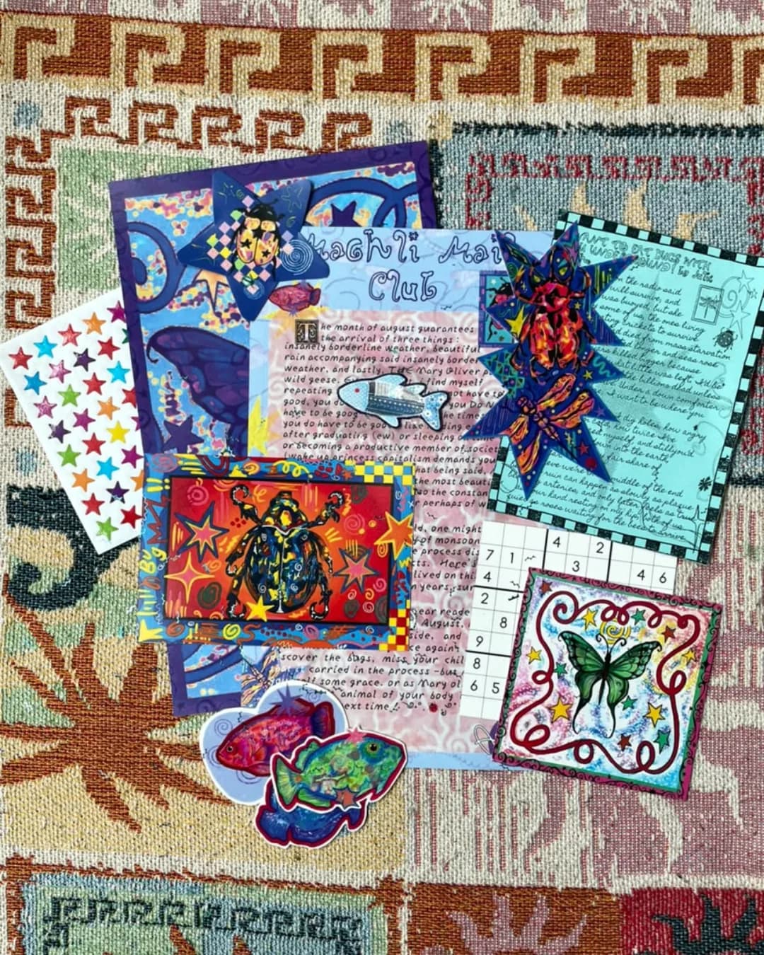 Mail Pack 2 โ letter, postcard, prints and stickers, flat lay